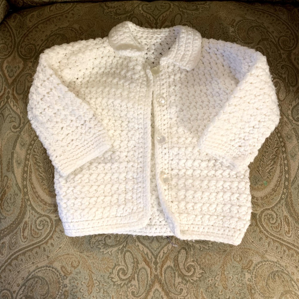 Handmade Crocheted White Knitted Cardigan